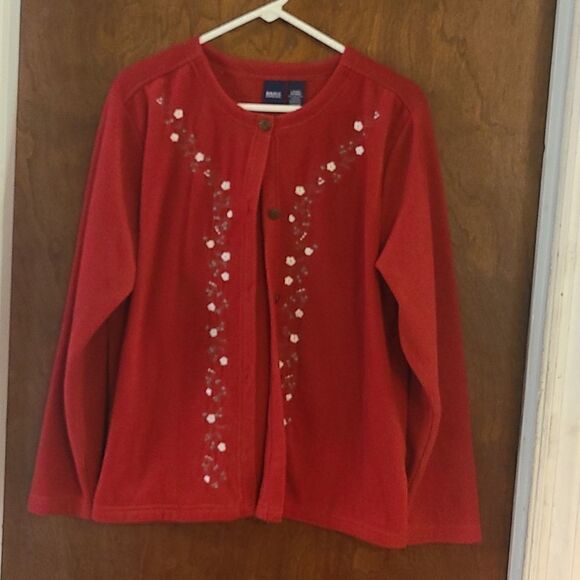 Large Basic Editions Red Fleece Cardigan/Lightweight Jacket - Picture 1 of 7